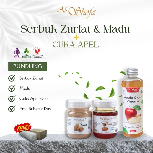 Image of Paket Promil Serbuk Zuriat Al Shofa & Madu Promil Al Shofa & Cuka Apel Al Shofa 250ml With Mother Free Kardus dan bubble