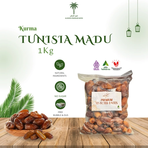Image of Kurma Tunisia Madu 1kg - Tekstur Chrunchy, Rasa Manis Alami, Daging Tebal