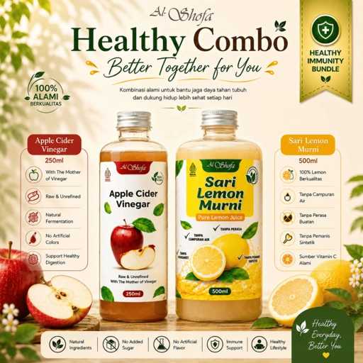 Image of Cuka Apel Al Shofa 250ml + Sari Lemon Al Shofa 500ml  Free Kardus dan Bubble
