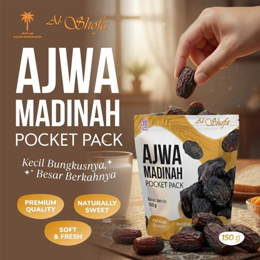 Image of Kurma Ajwa Madinah 150g Pocket Pack – Al Shofa Premium Dates | Kurma Ajwa Kemasan Praktis Cocok untuk Oleh-Oleh & Hampers