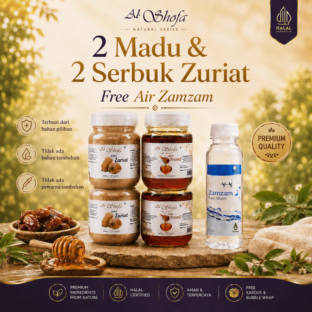 Paket Promil Serbuk Zuriat Isi 2 + Air Zamzam 250ml Free Bubble dan Kardus