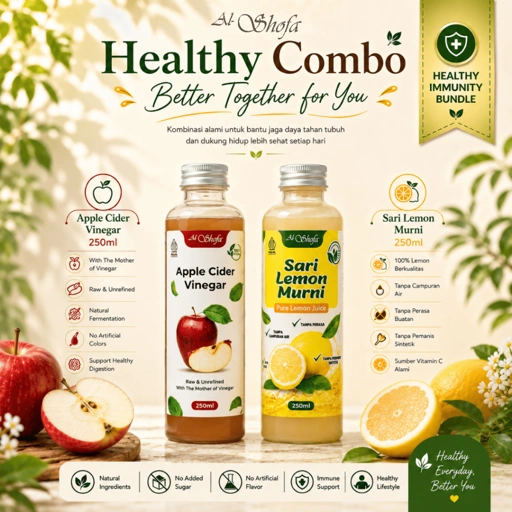 Image of Cuka Apel Al Shofa 250ml + Sari Lemon Al Shofa 250ml Free Kardus dan Bubble