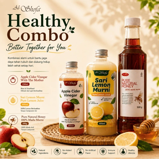 Image of Cuka Apel Al Shofa 250ml + Sari Lemon Al Shofa 500ml + Madu Al Shofa 500gr Free Kardus dan Bubble