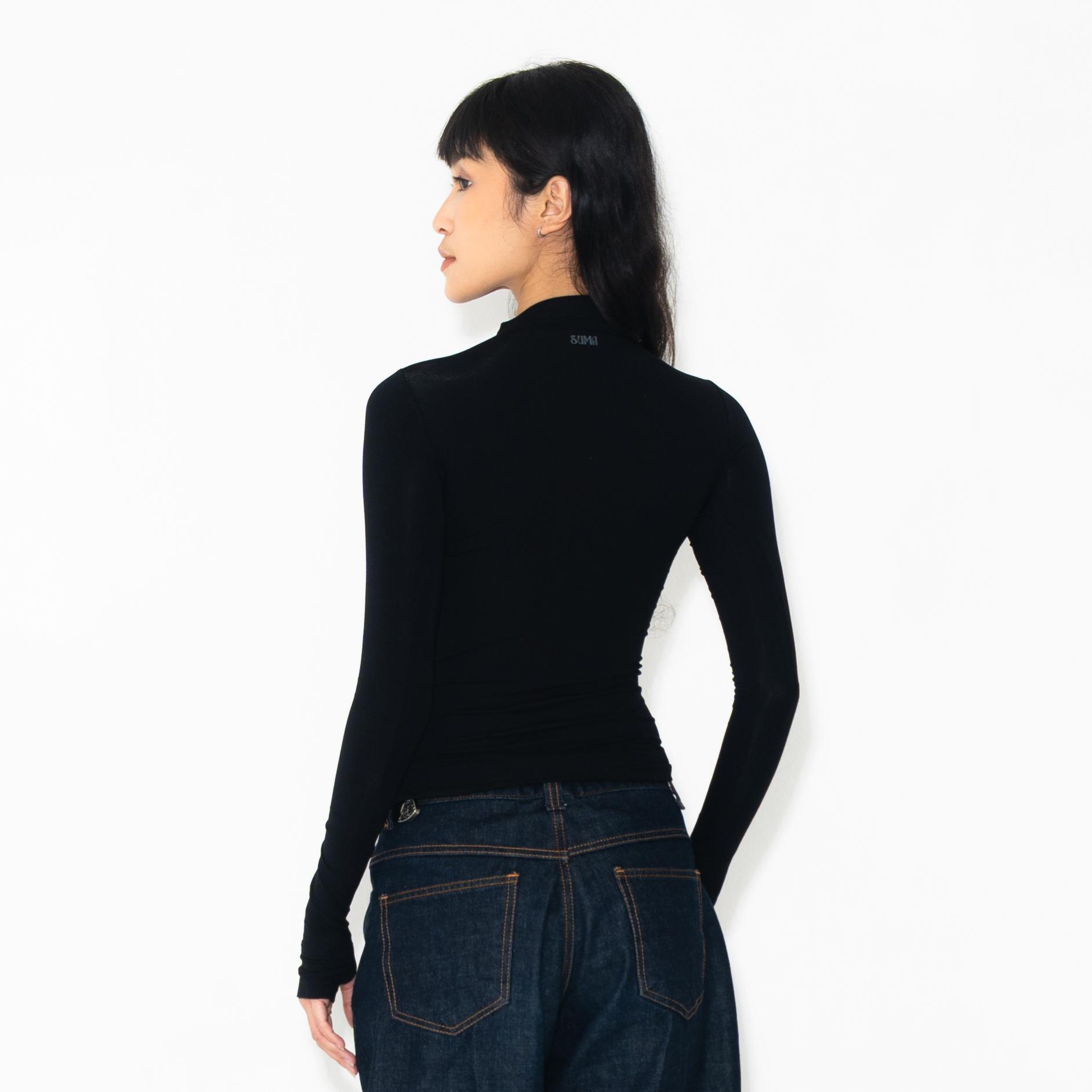 SUMA Mirra Mockneck Longsleeves Fitted T-Shirt - Atasan Kaos Lengan Panjang Wanita