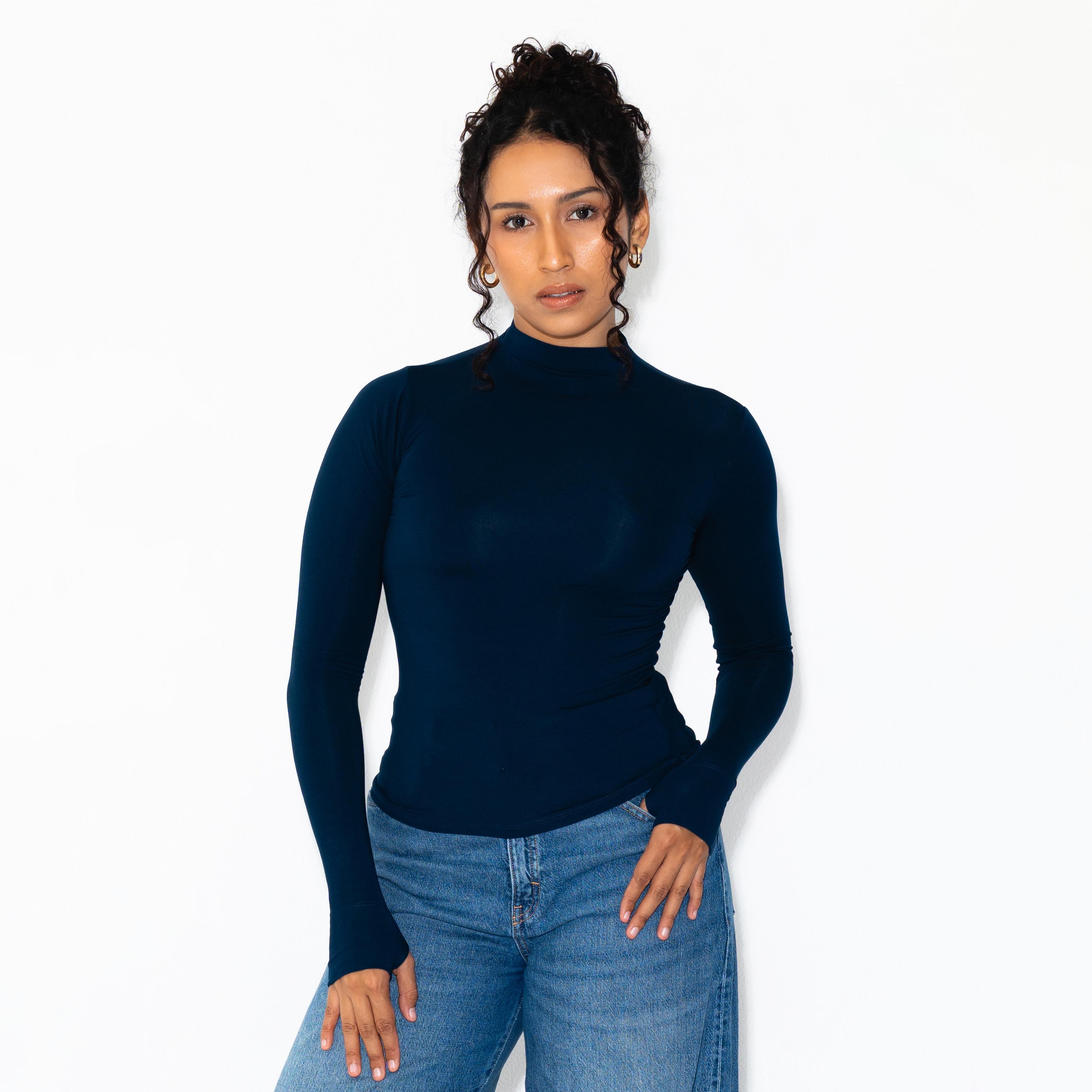 SUMA Mirra Mockneck Longsleeves Fitted T-Shirt - Atasan Kaos Lengan Panjang Wanita