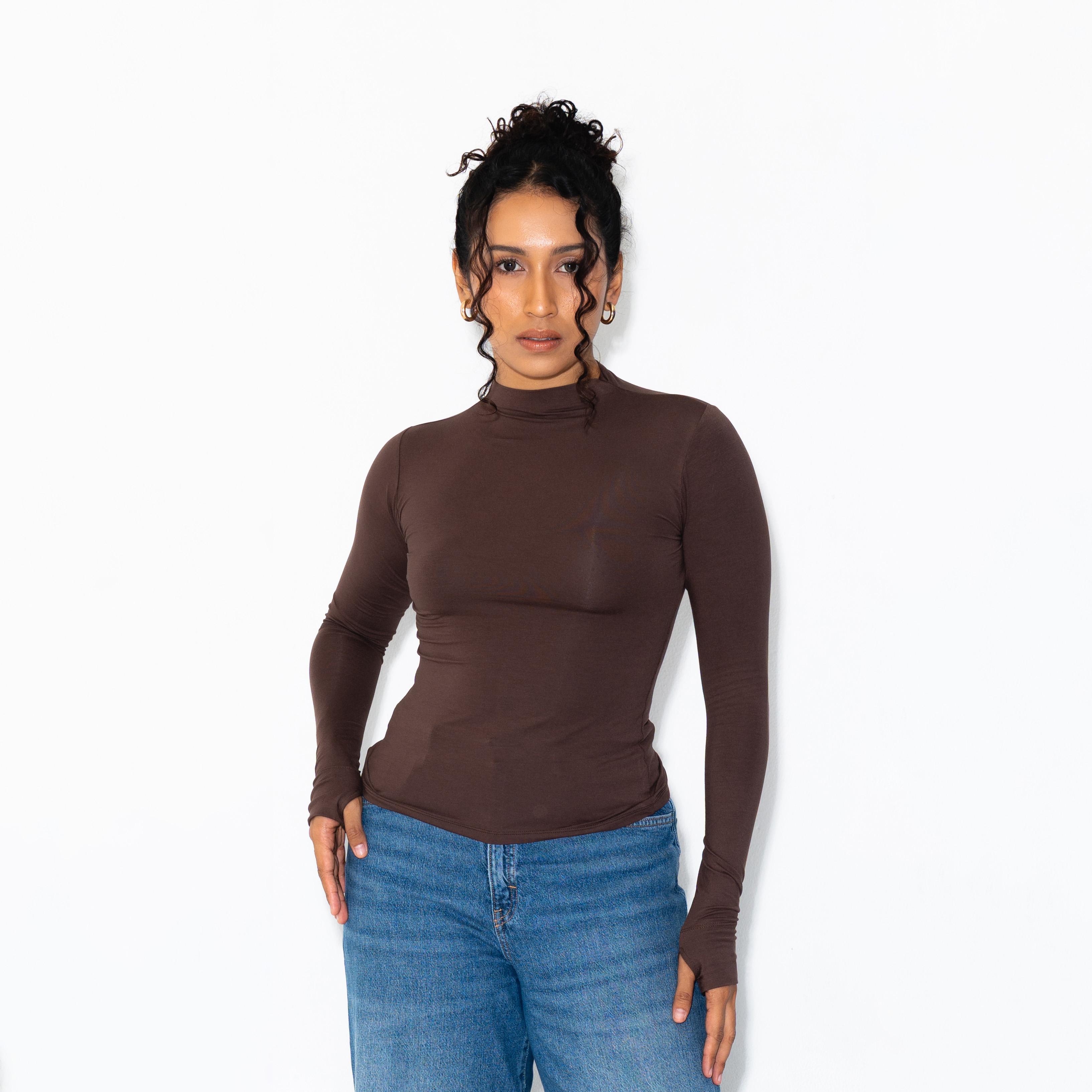 SUMA Mirra Mockneck Longsleeves Fitted T-Shirt - Atasan Kaos Lengan Panjang Wanita