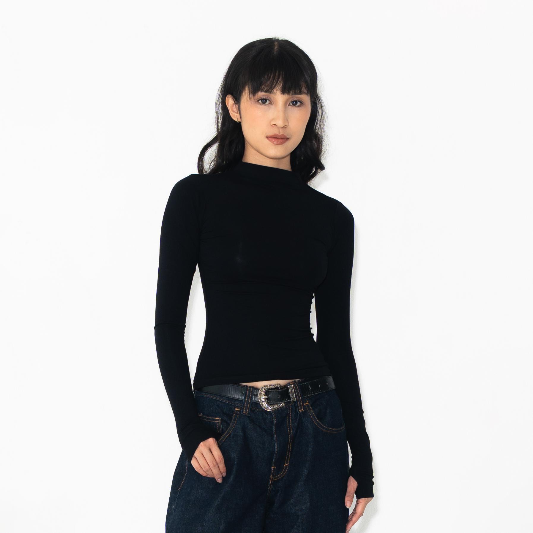 SUMA Mirra Mockneck Longsleeves Fitted T-Shirt - Atasan Kaos Lengan Panjang Wanita