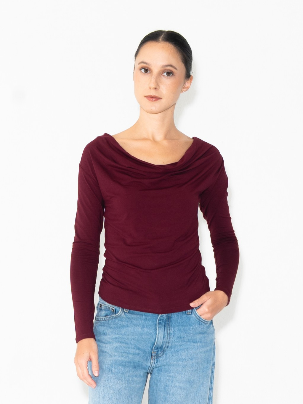 SUMA Flow Cowlneck Fitted T-Shirt Longsleeve - Atasan Kaos Lengan Panjang Wanita