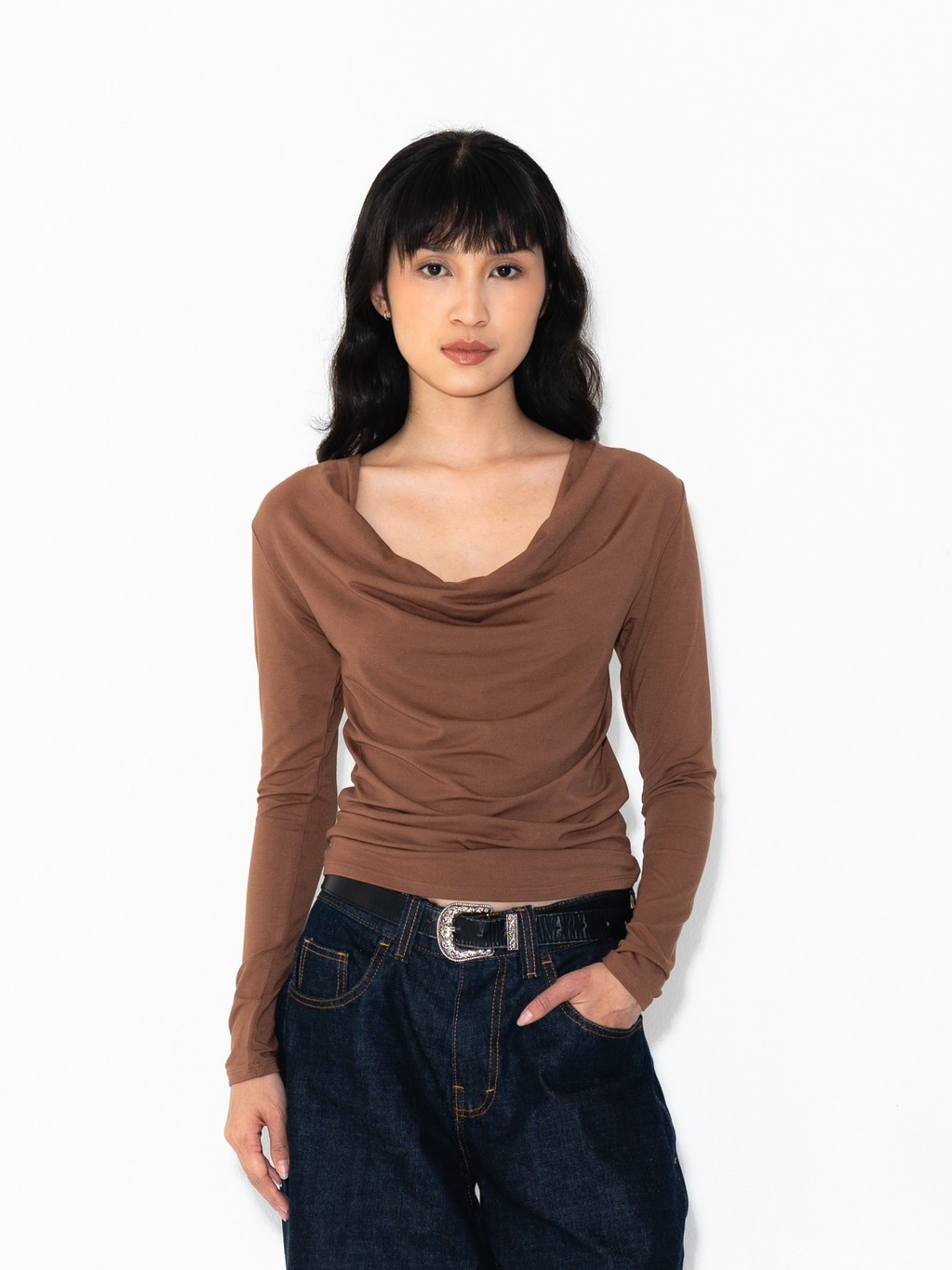 SUMA Flow Cowlneck Fitted T-Shirt Longsleeve - Atasan Kaos Lengan Panjang Wanita