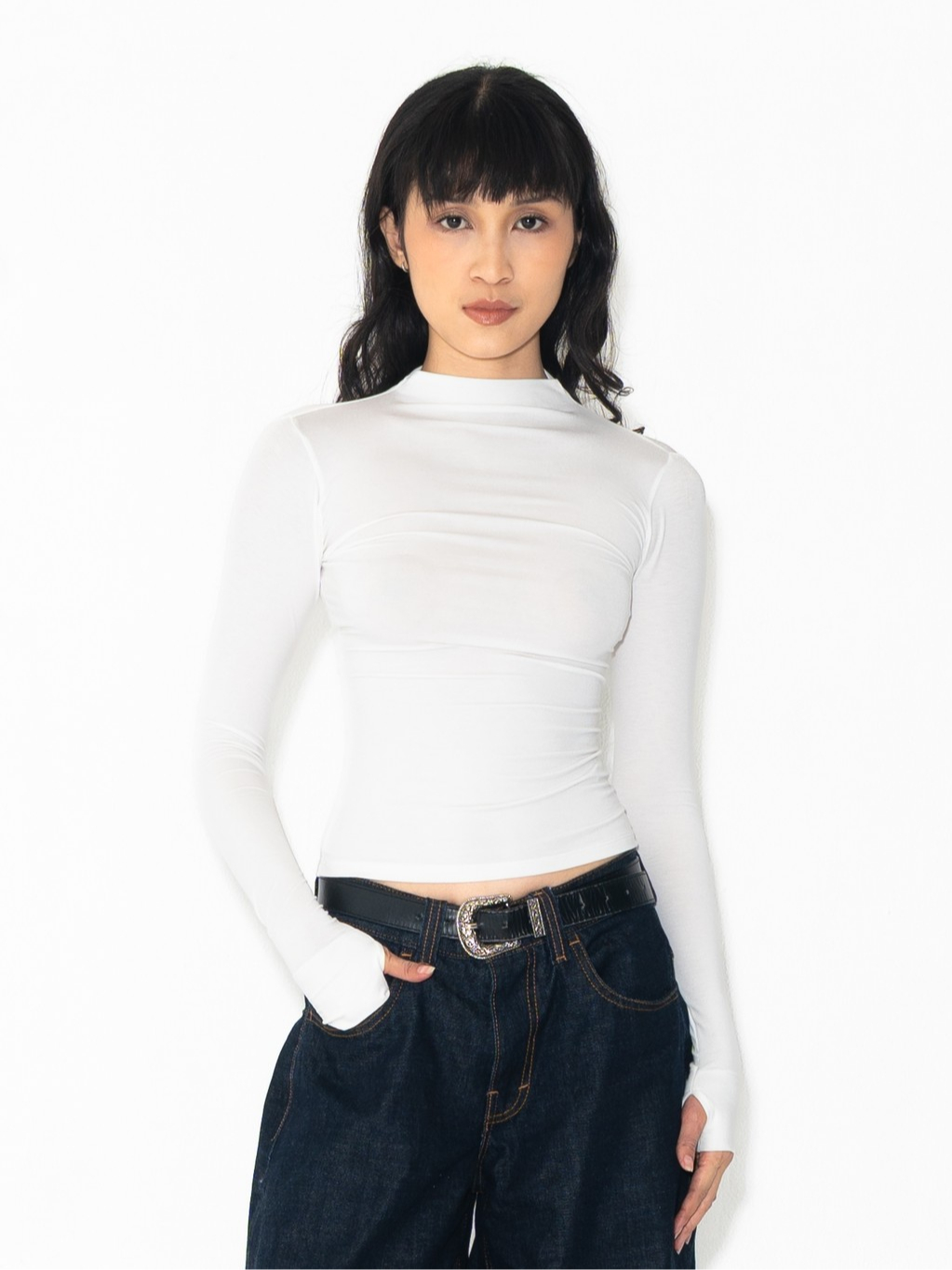 SUMA Mirra Mockneck Longsleeves Fitted T-Shirt - Atasan Kaos Lengan Panjang Wanita