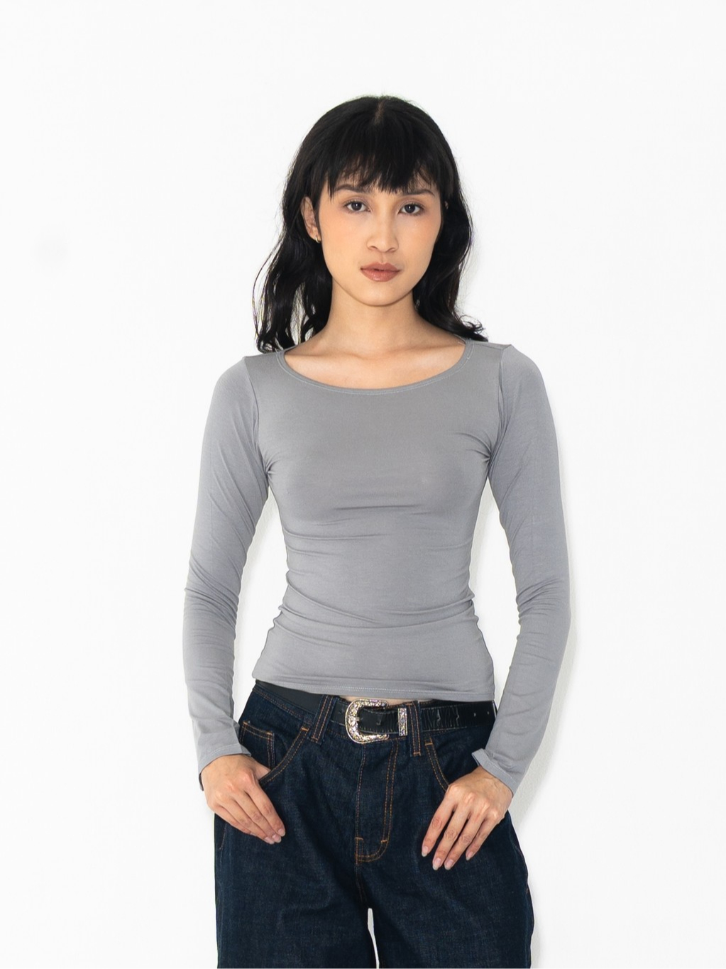 SUMA Lune Boatneck Fitted T-Shirt Longsleeve - Atasan Kaos Lengan Panjang Wanita
