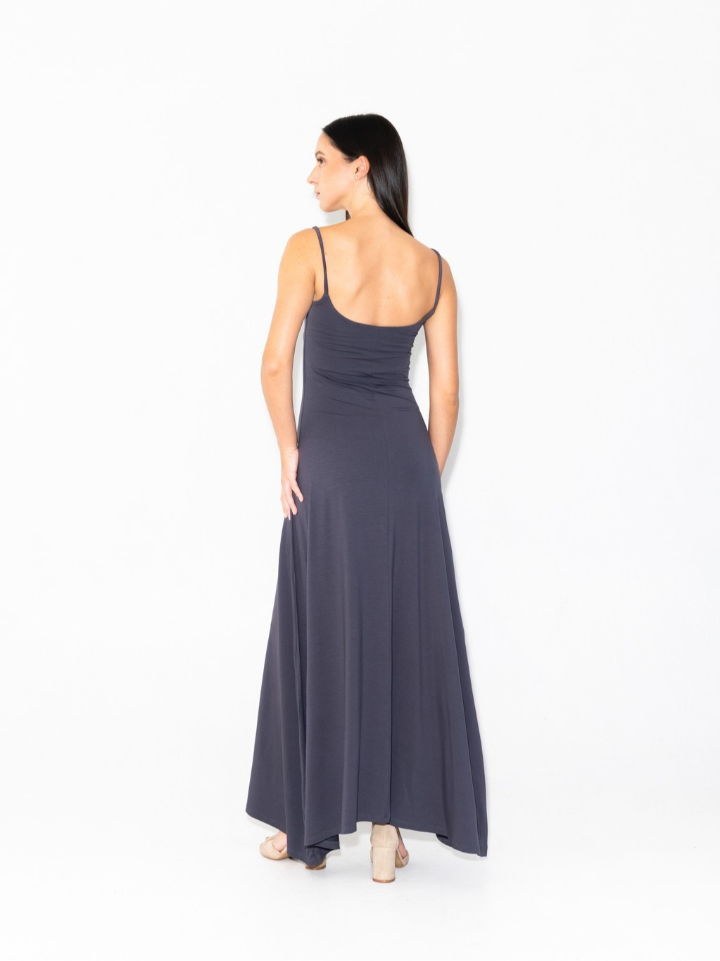 SUMA Noir Spaghetti Strap Flared Dress - Pakaian Long Dress Wanita