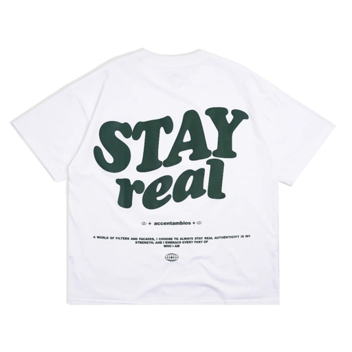 AccentAmbios Boxy Oversized T-Shirt Stay Real White Unisex - Cotton Combed 20s