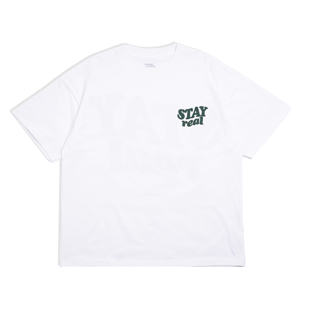 AccentAmbios Boxy Oversized T-Shirt Stay Real White Unisex - Cotton Combed 20s