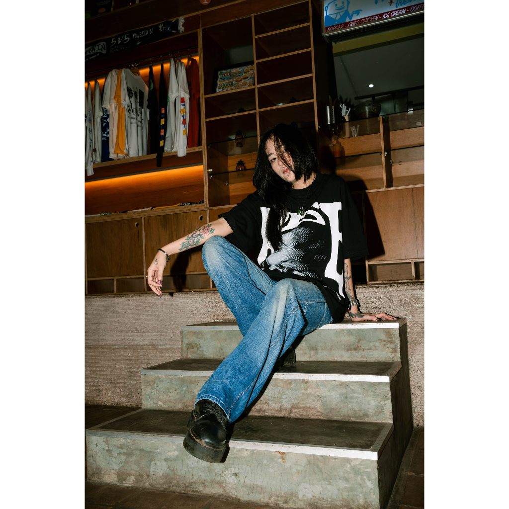 AccentAmbios Kaos Boxy Oversized Tshirt Rise Black Unisex - Cotton Combed 20s
