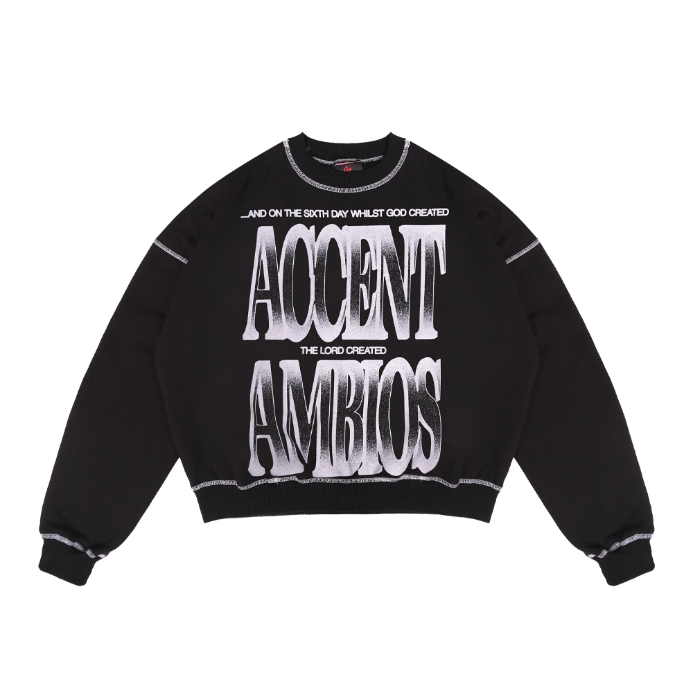 AccentAmbios Created Black Contrast Stitch Crewneck 330 Gsm