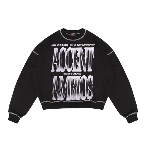 AccentAmbios Created Black Contrast Stitch Crewneck 330 Gsm