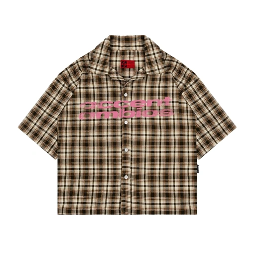 AccentAmbios Kemeja Boxy Unisex Brownie Plaid Shirt Plaid Fabric