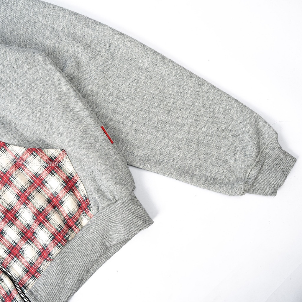 AccentAmbios Zip Hoodie Boxy Unisex Rosary Plaid Grey Fleece 330 GSM