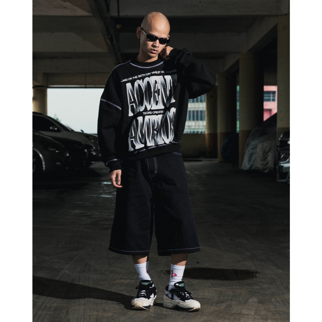 AccentAmbios Created Black Contrast Stitch Crewneck 330 Gsm