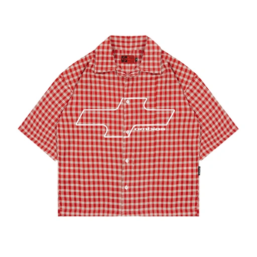 AccentAmbios Kemeja Boxy Unisex Cherries Plaid Shirt Plaid Fabric