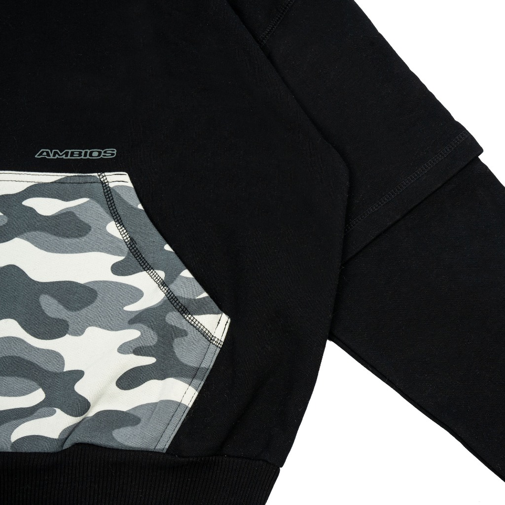 AccentAmbios Hoodie Boxy Unisex Griddle Army Black Fleece 330 GSM
