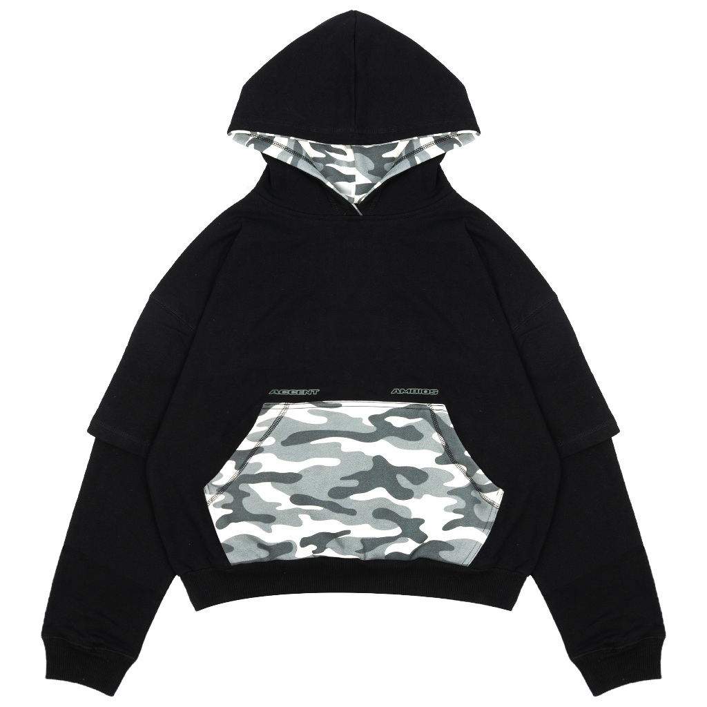 AccentAmbios Hoodie Boxy Unisex Griddle Army Black Fleece 330 GSM