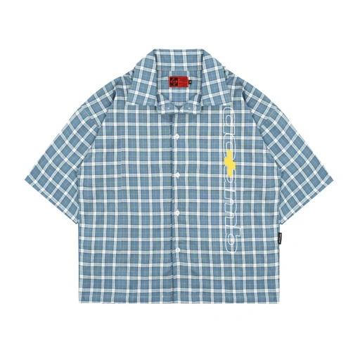 AccentAmbios Kemeja Boxy Unisex Blue Bell Plaid Shirt Plaid Fabric