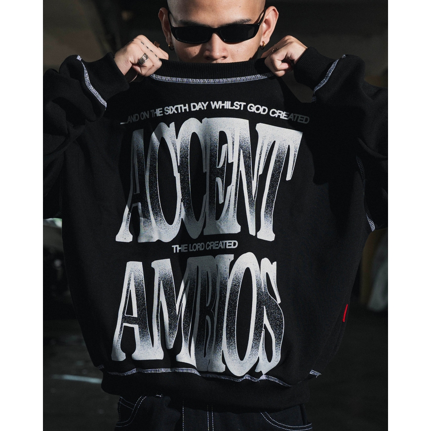 AccentAmbios Created Black Contrast Stitch Crewneck 330 Gsm