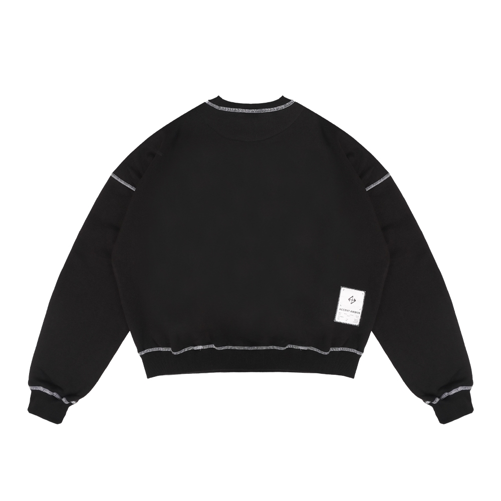 AccentAmbios Created Black Contrast Stitch Crewneck 330 Gsm
