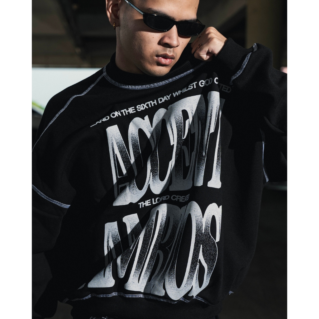 AccentAmbios Created Black Contrast Stitch Crewneck 330 Gsm