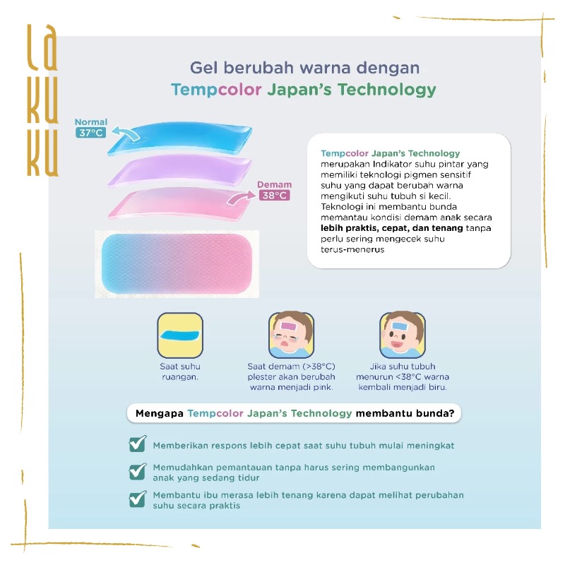 Lakuku - Baby Safe Cooling Gel Patch Sensor Berubah Warna Kompres Kepala Anak isi 5 dan 10