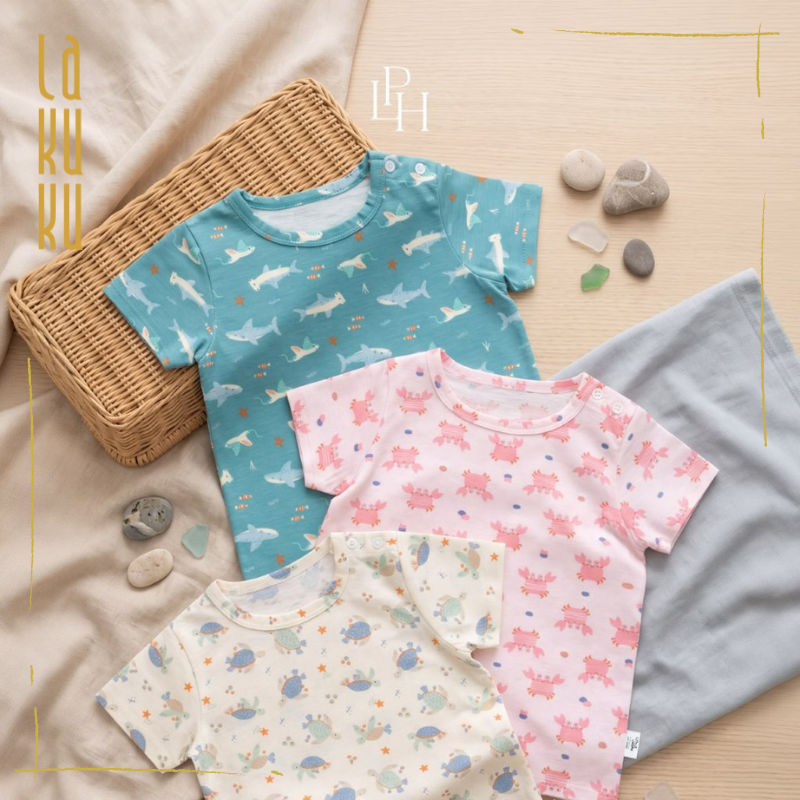 Lakuku - Little Palmerhaus Setelan Piyama Pendek kancing depan 0-12 bulan - Baju Celana Bayi Little Wear Short Sleeve newborn