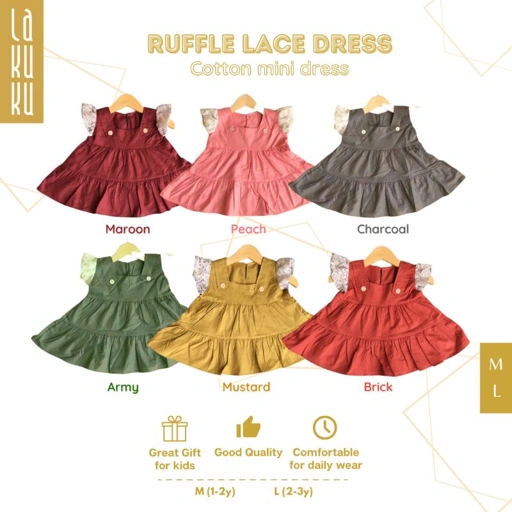 Image of Ruffle Lace Dress Cotton - Baju Rok Terusan Bayi Anak Balita Perempuan katun 1-3 tahun