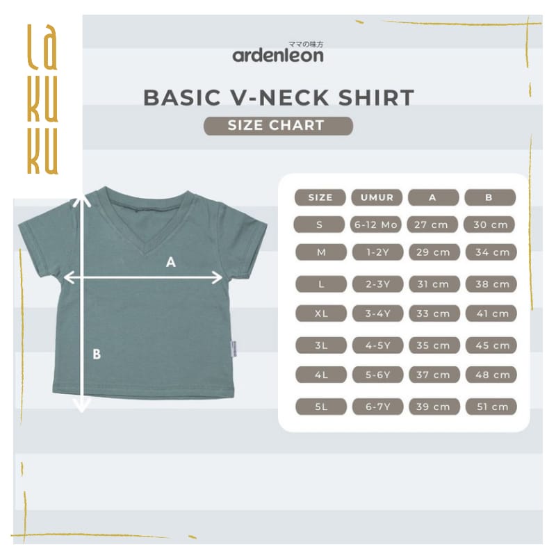 Lakuku - Ardenleon Basic V Neck Kids Shirt Baju Anak Unisex Atasan Polos
