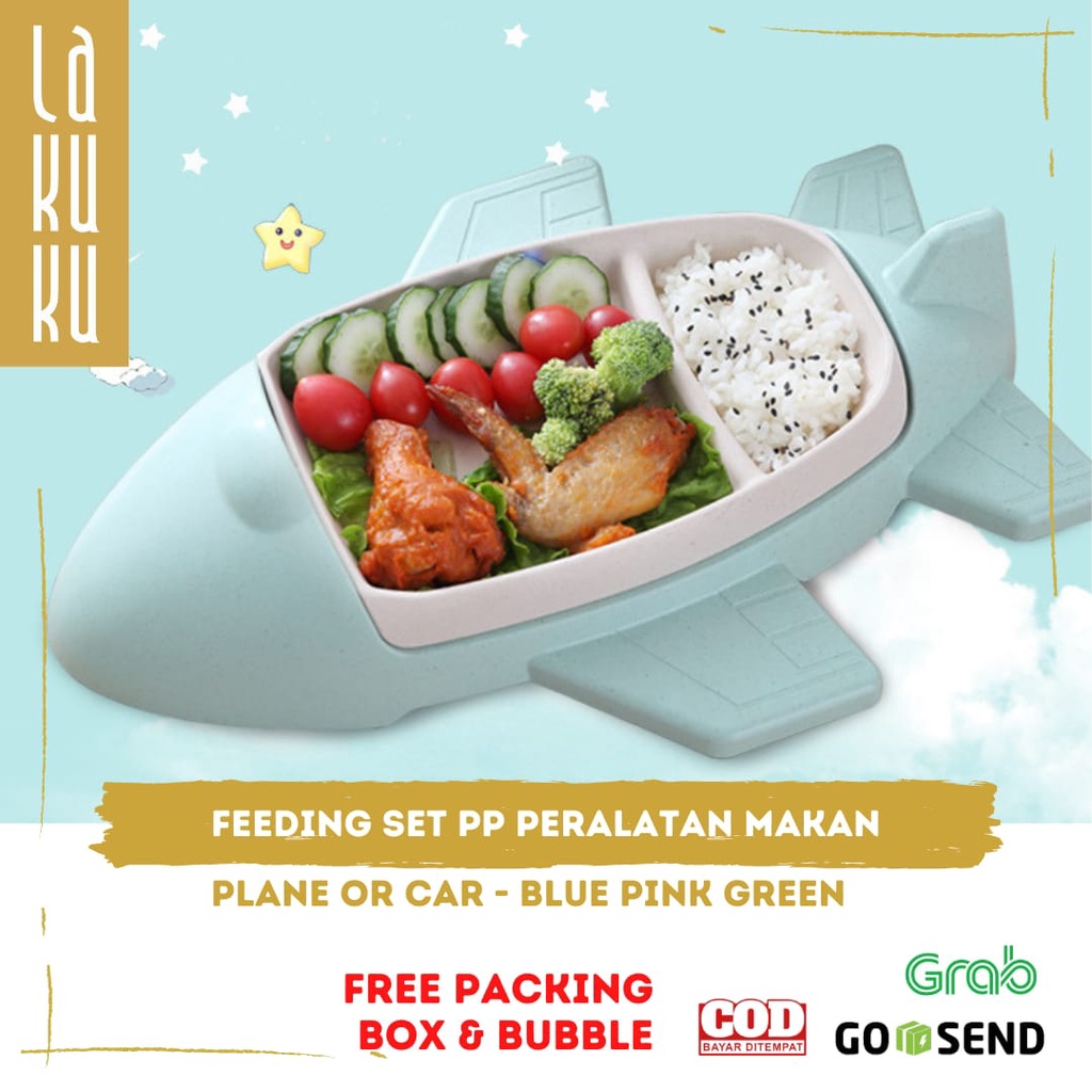Lakuku - Kids Feeding Set PP Piring Makan Anak 3D bentuk mobil pesawat terbang