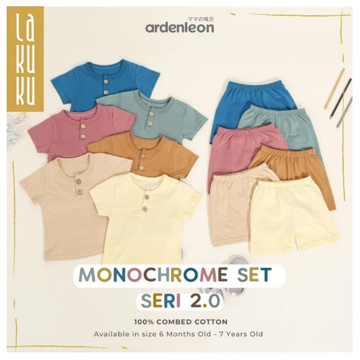 Image of Lakuku - Ardenleon Unisex Monochrome Set 2.0 Setelan Baju Celana pendek polos anak
