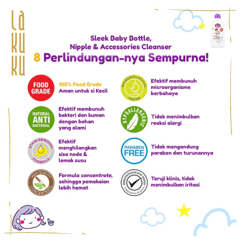 Lakuku - Sleek Baby Sabun Pembersih Botol Susu dan Detergent Cair Laundry Baju Bayi