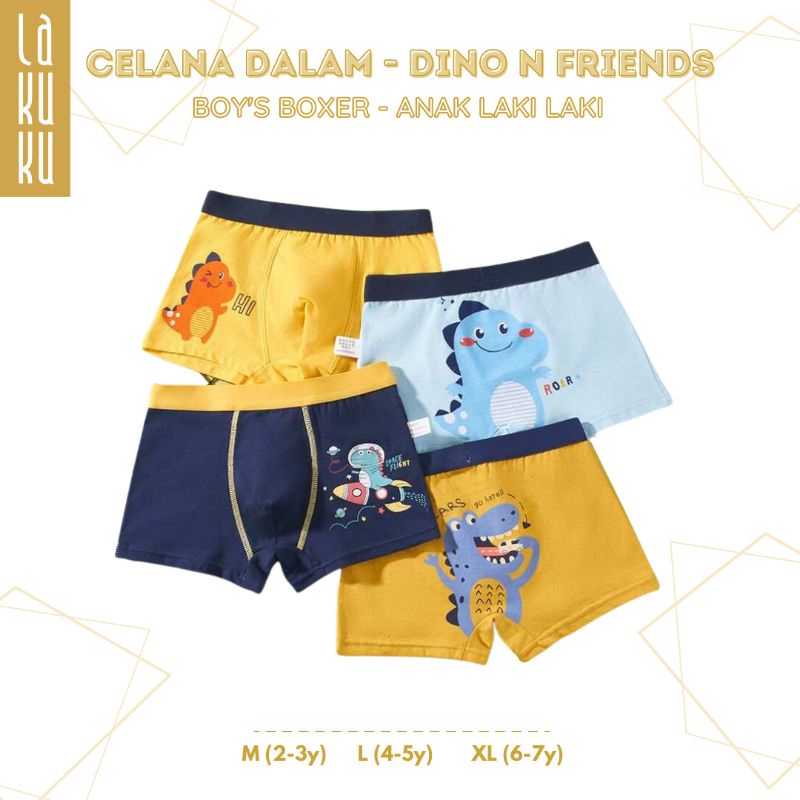 Lakuku - [GROSIR] Celana Dalam Anak Laki 1-7 th Underwear Katun Premium Impor Boxer Dino & Friends