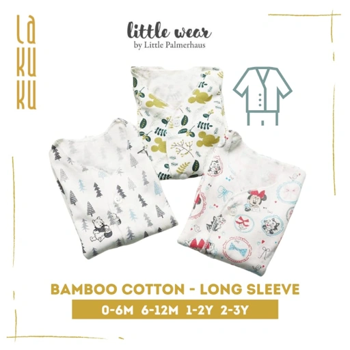 Image of Lakuku - Little Palmerhaus Setelan Baju Piyama lengan panjang anak Bayi Little Wear Button Long Sleeve Bamboo