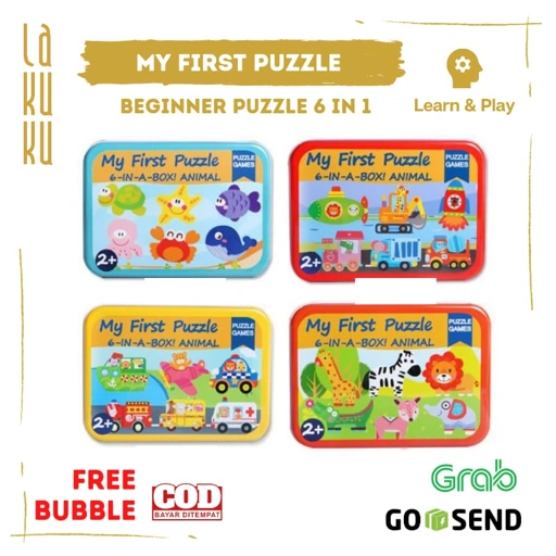 Image of My First Puzzle - Fun Puzzle Kayu 6 set dalam 1 Box Kaleng Mainan Edukasi Anak