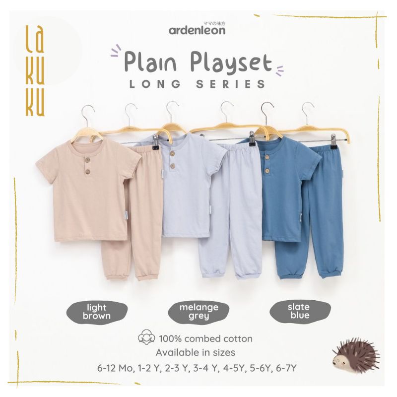 Lakuku - Ardenleon Plain Playset Unisex Setelan Baju Celana Panjang Polos Anak Bayi