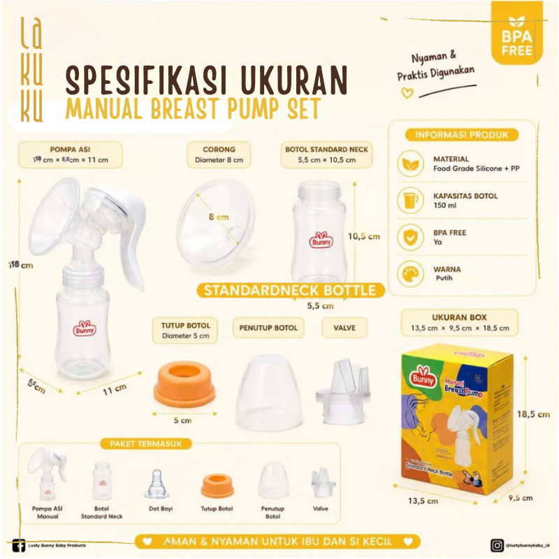 Lakuku - Lusty Bunny Pompa Asi Manual Breast Pump Wide or Slim Regular