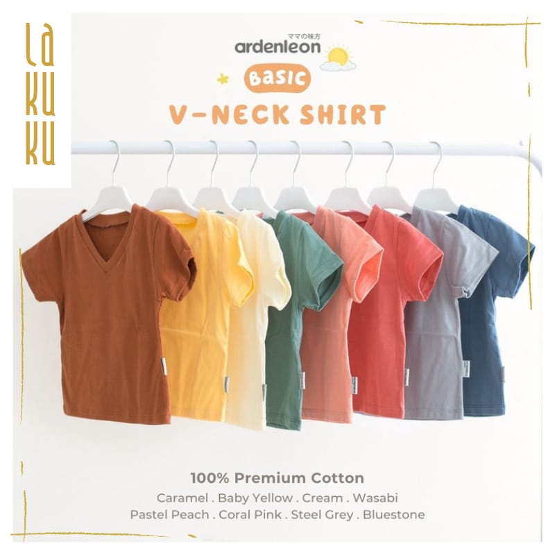 Lakuku - Ardenleon Basic V Neck Kids Shirt Baju Anak Unisex Atasan Polos