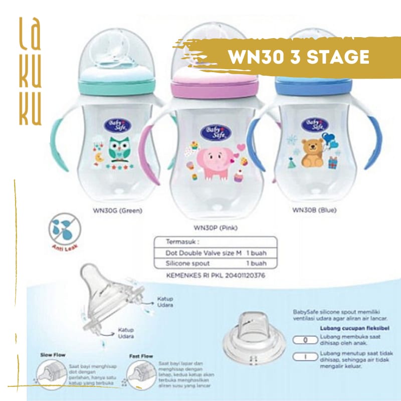 Lakuku - Botol Susu Wide Neck Dot Milk Bottle Baby Safe 125ml 250ml WN WNS 3 stage