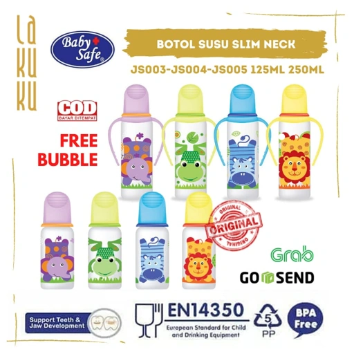 Image of Lakuku - Baby Safe Botol Susu Dot Slim Animal 125ml 250ml JS003 JS005