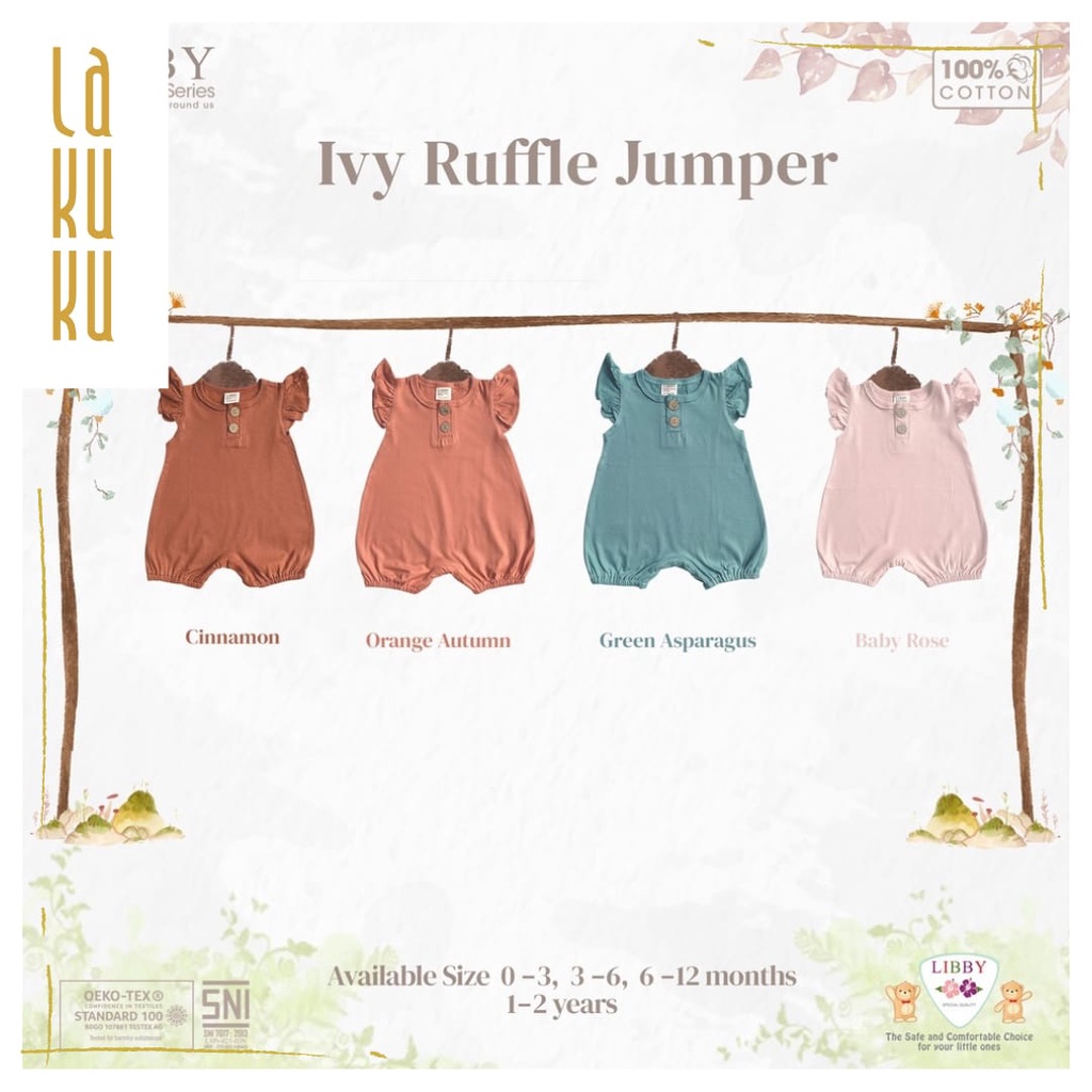 Lakuku - Libby Romper Segi 4 Flynn dan Ivy Ruffle Jumper Earth Series Cotton