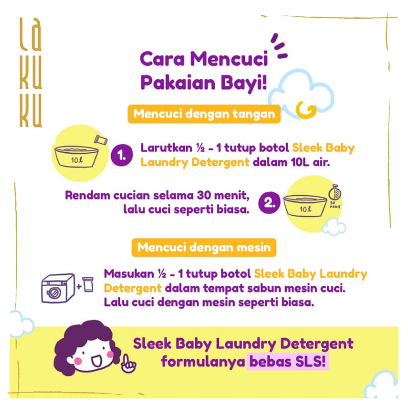 Lakuku - Sleek Baby Sabun Pembersih Botol Susu dan Detergent Cair Laundry Baju Bayi