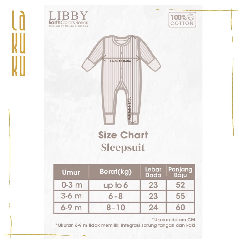 Lakuku - Libby Baby Sleepsuit Drop Needle 0-9m Anak Bayi