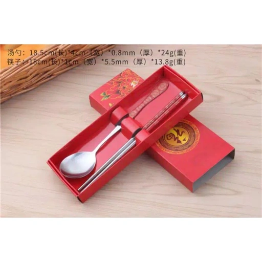Image of Peralatan Makan Sendok Sumpit 2 in 1 set Red Box Souvenir
